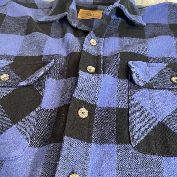 Moose Creek Heavy Flannel Plaid Button Up Blue Shirt Mens Large, 100% Cotton - Picture 5 of 15
